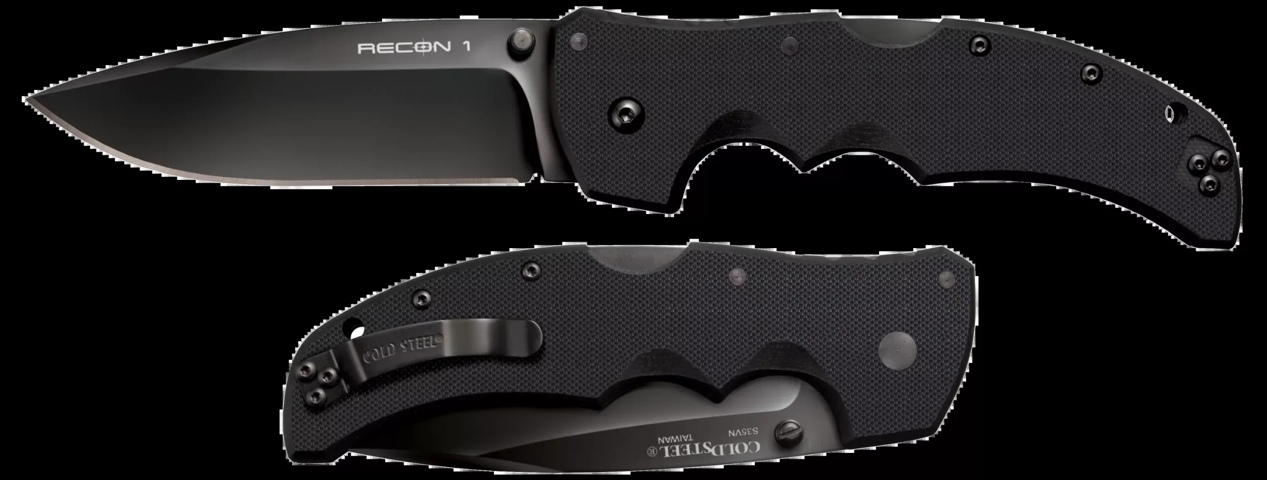 Cold Steel CS27BS Recon 1 4" Folding Spear Point Plain DLC Coated American S35VN Blade/Black G10 Handle Includes Pocket Clip