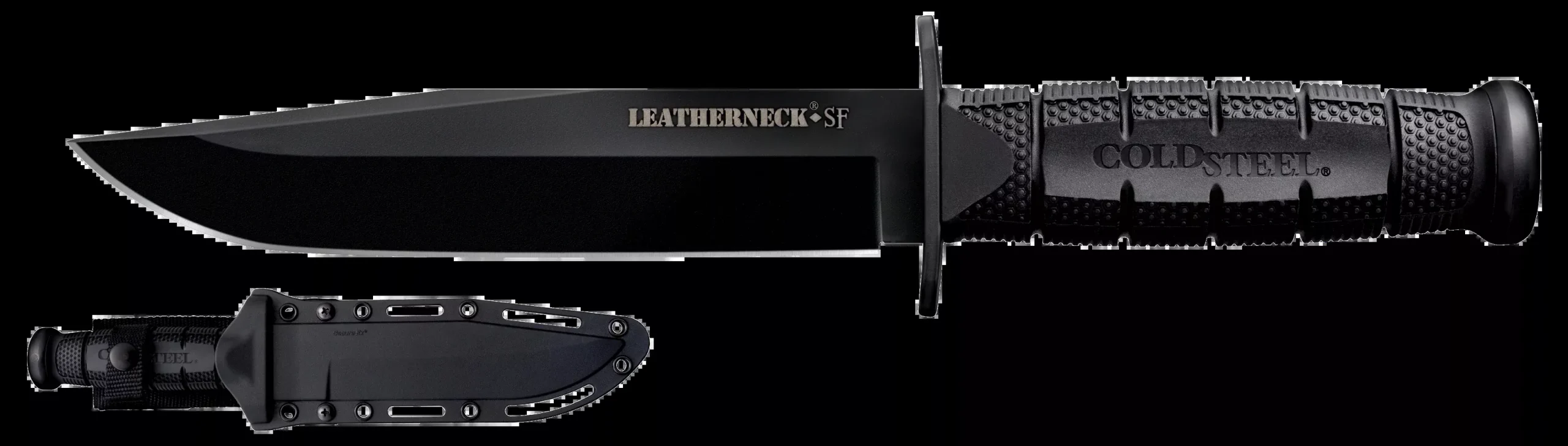 Cold Steel CS39LSFC Leatherneck Semper-Fi 6.75" Fixed Clip Point Plain Black Matte Powder Coat D2 Steel Blade/5" Black Deep Checkered w/Double Quillon Guard Griv-Ex Handle Includes Belt Loop/Sheath