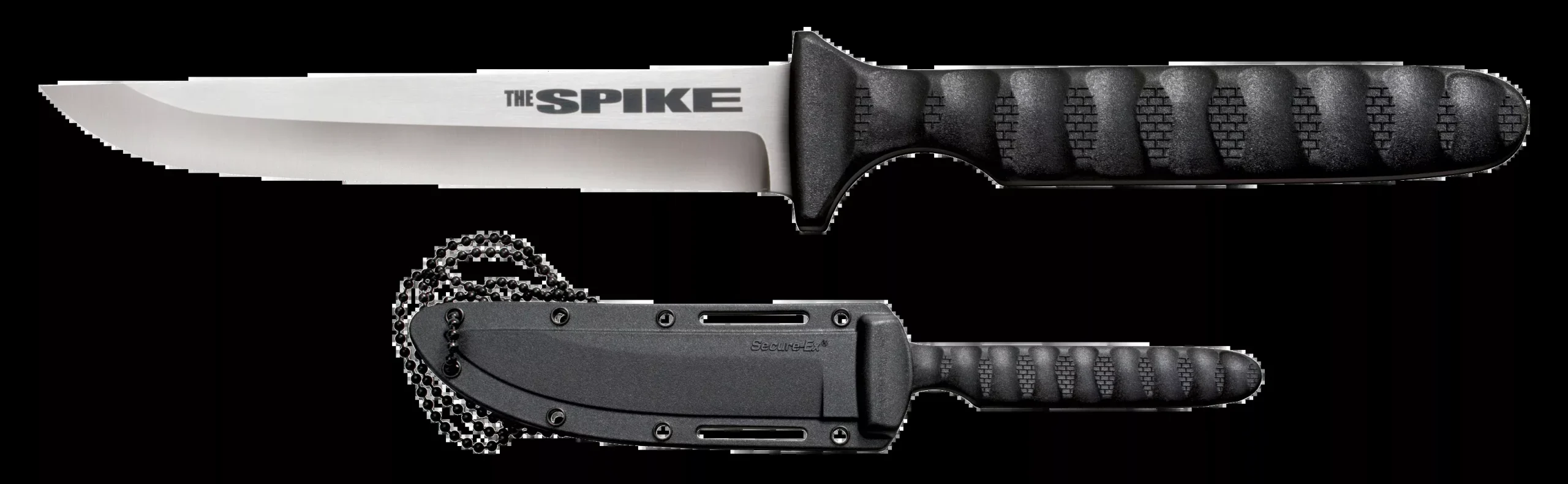 Cold Steel CS53NCC Spike4" Fixed Drop Point Plain Cryo 4116 SS Blade/Black Scalloped Griv-Ex Handle Includes Bead Chain Lanyard/Sheath