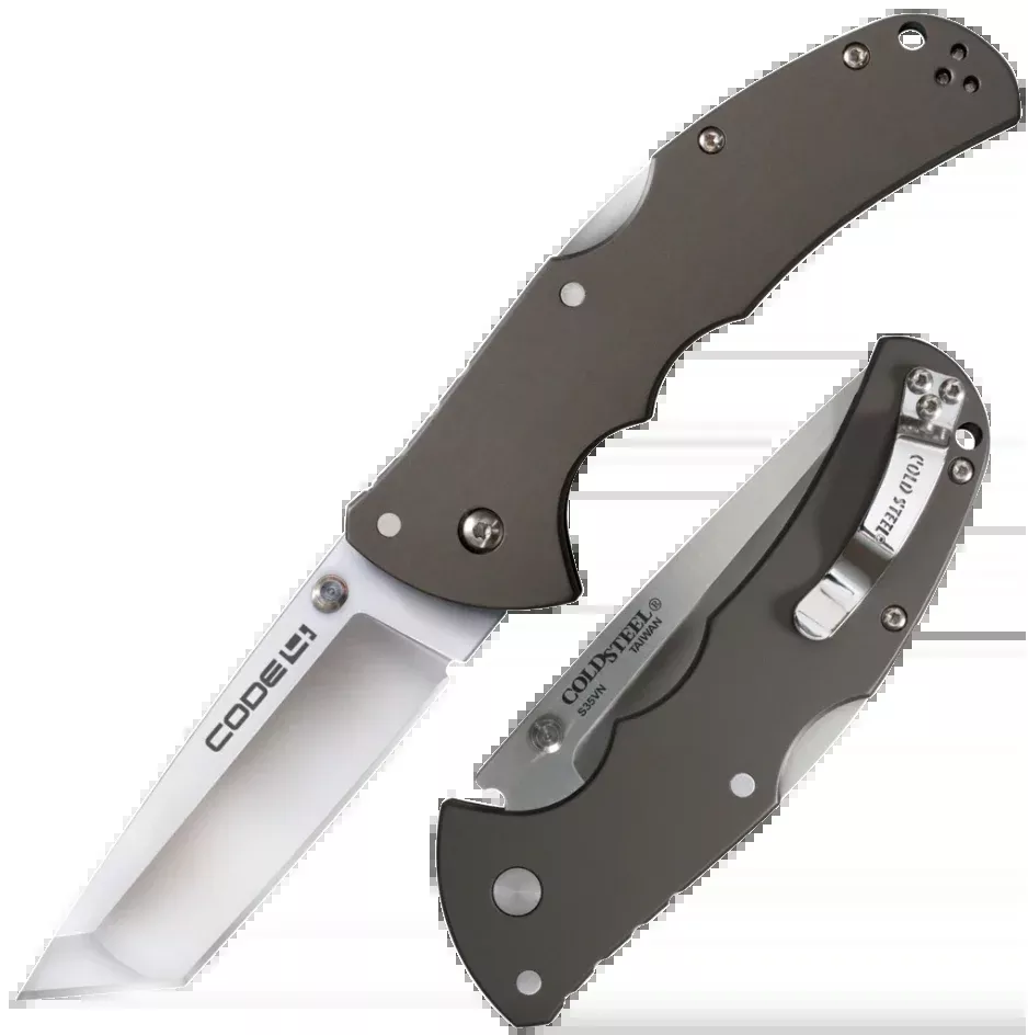 Cold Steel CS58PT Code 43.50" Folding Tanto Plain Satin Polished S35VN SS Blade/Anodized Gun Metal Gray Aluminum Handle Includes Pocket Clip