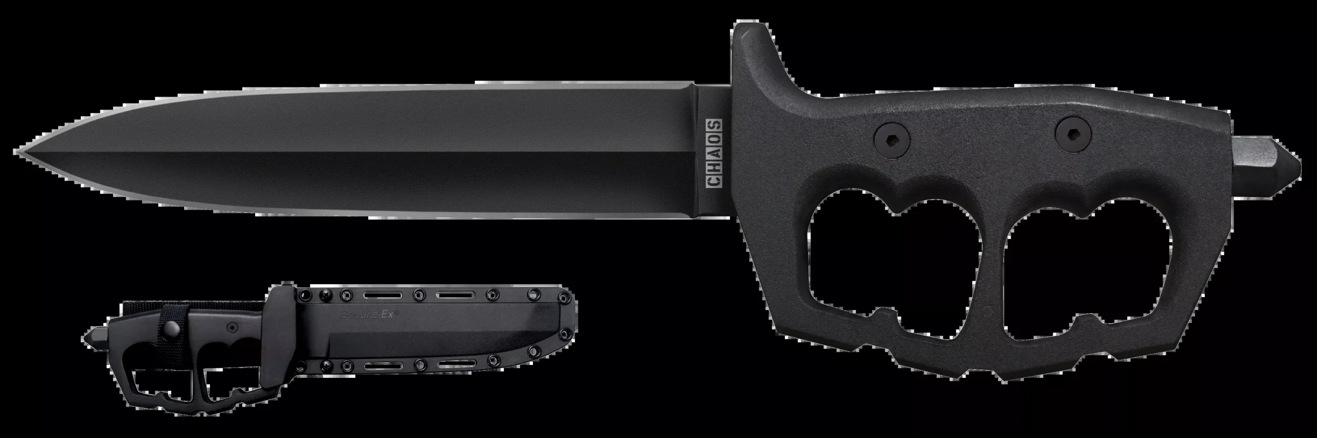 Cold Steel CS80NTP Chaos Double Edge 7.50" Fixed Plain Black SK-5 High Carbon Blade/Black w/ "D" Ring Guards Aluminum Handle