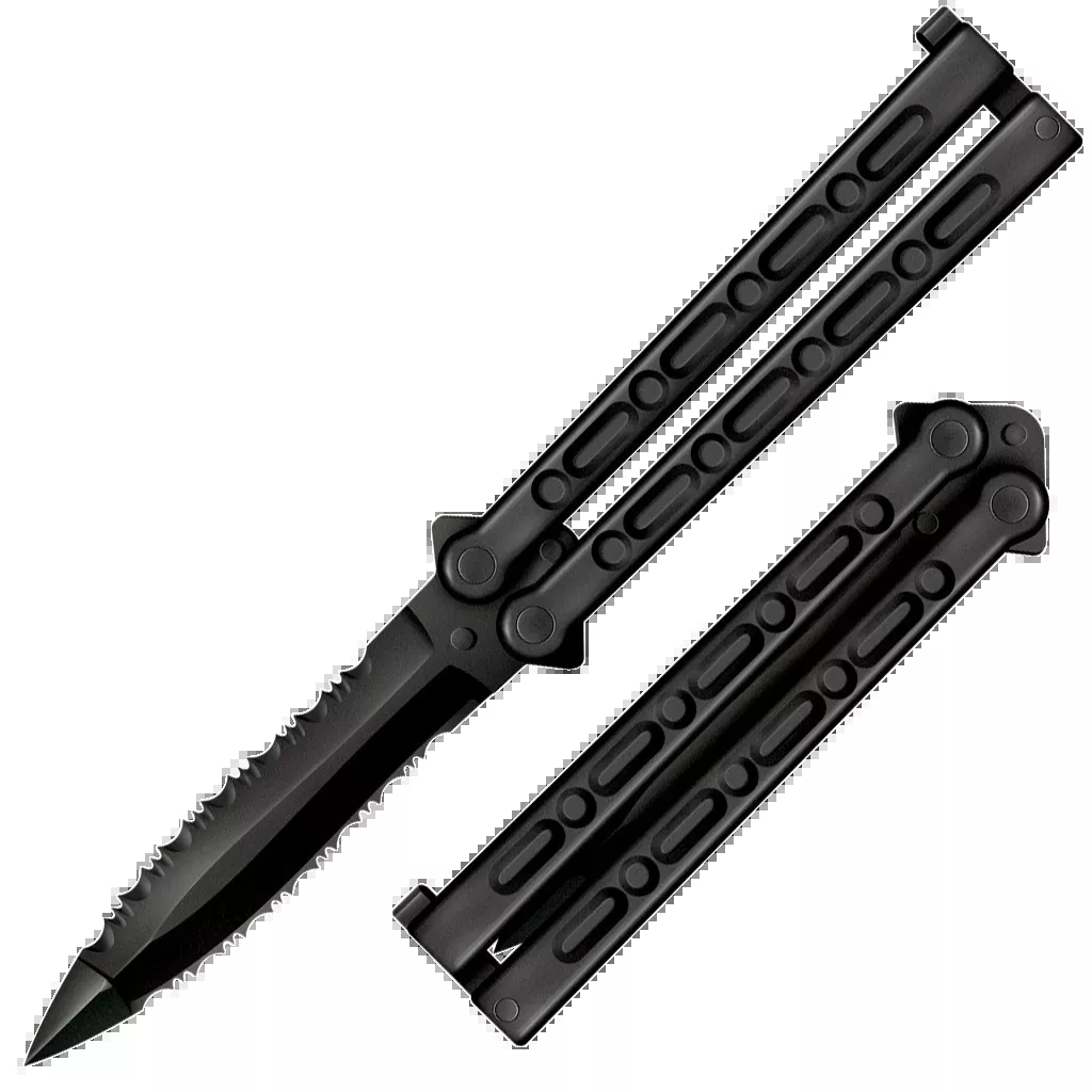 Cold Steel CS92EAA FGX Balisong 5" Folding Part Serrated Black Griv-Ex Blade & Handle