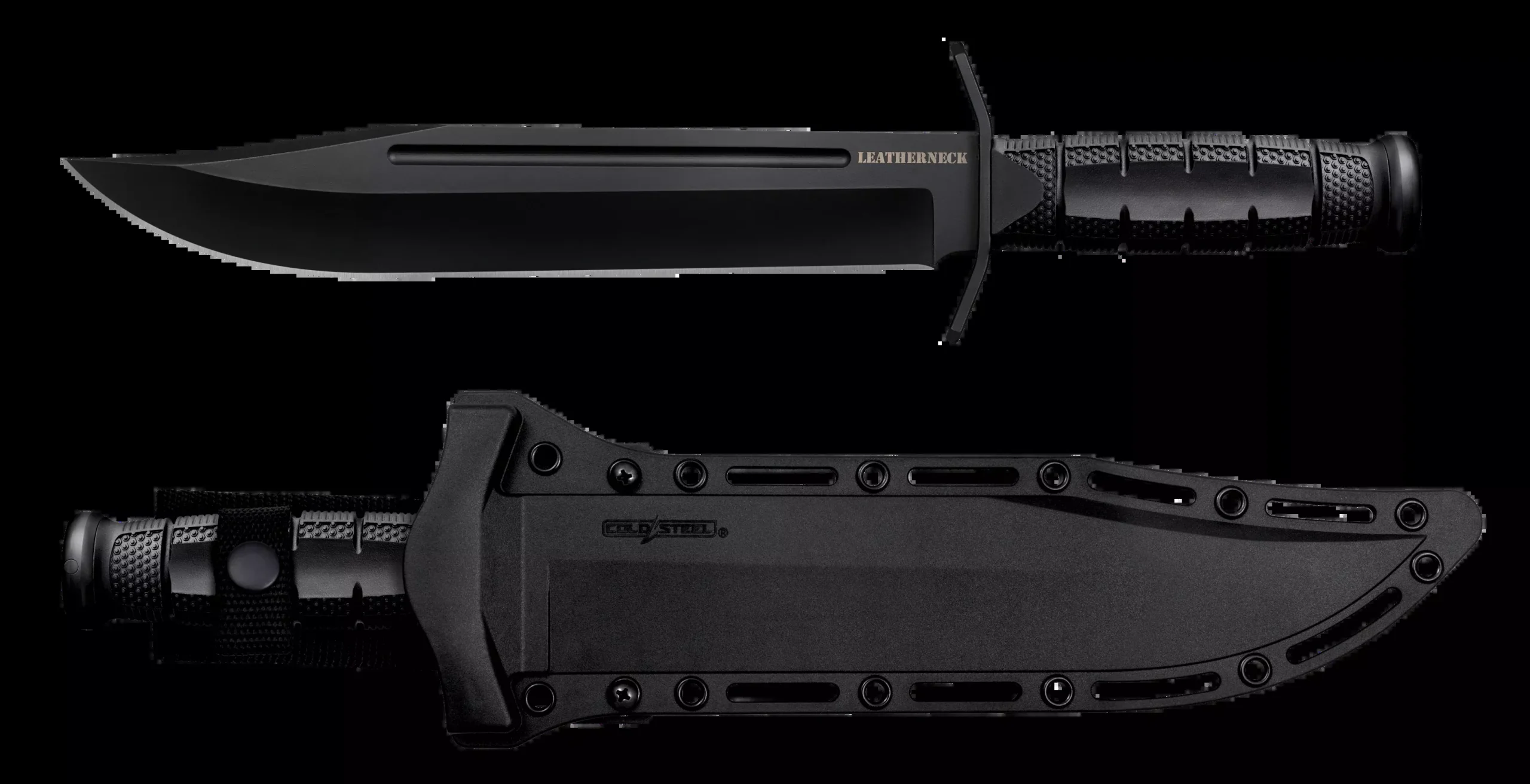 Cold Steel CSFXLTHRNK Leatherneck10.50" Fixed Bowie Plain Non-Reflective Black D2 Steel Blade/ 4.75" Black w/Curved Quillons Kray-Ex Handle
