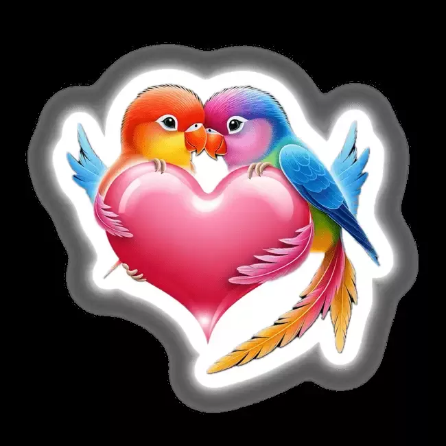 Colorful Lovebirds with Pink Heart