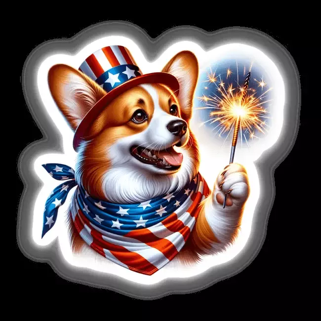 Corgi Dog Holding Sparkler 4th of July Patriotic