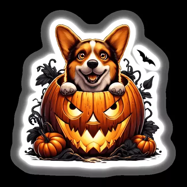 Corgi Dog Peeking Out of Pumpkin Halloween