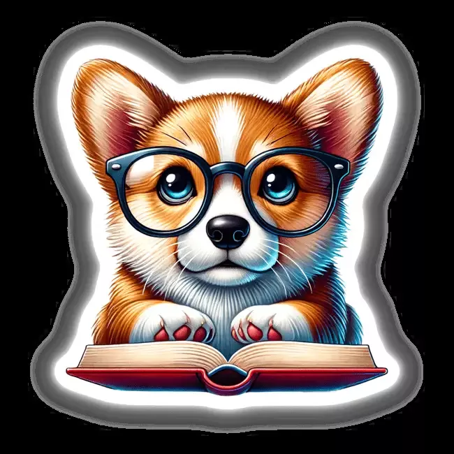 Corgi Dog With Reading Glasses Open Book