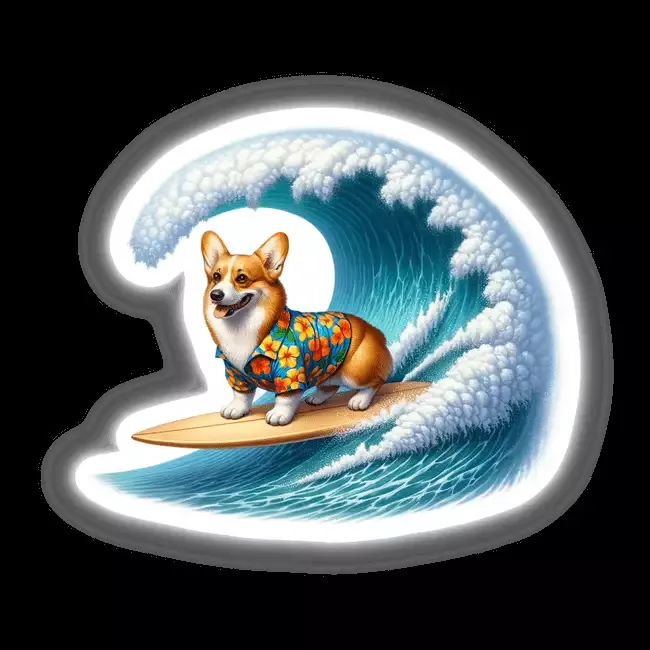 Corgi Surfing Wearing Hawaiin Shirt