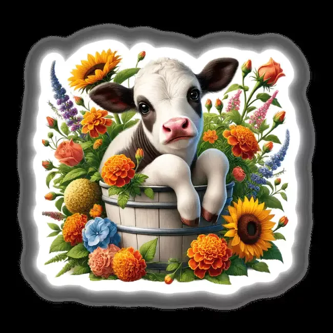 Cow Peeking Out of Flower Pot