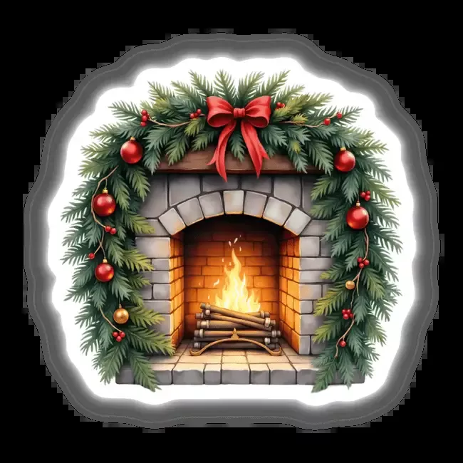 Cozy Fireplace in a Christmas Wreath