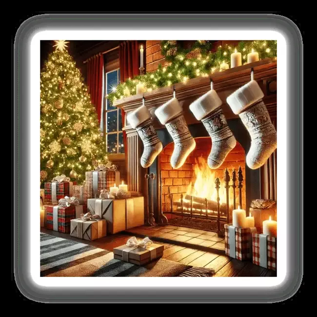 Cozy Hearth – A Warm Fireplace with Stockings and Gifts