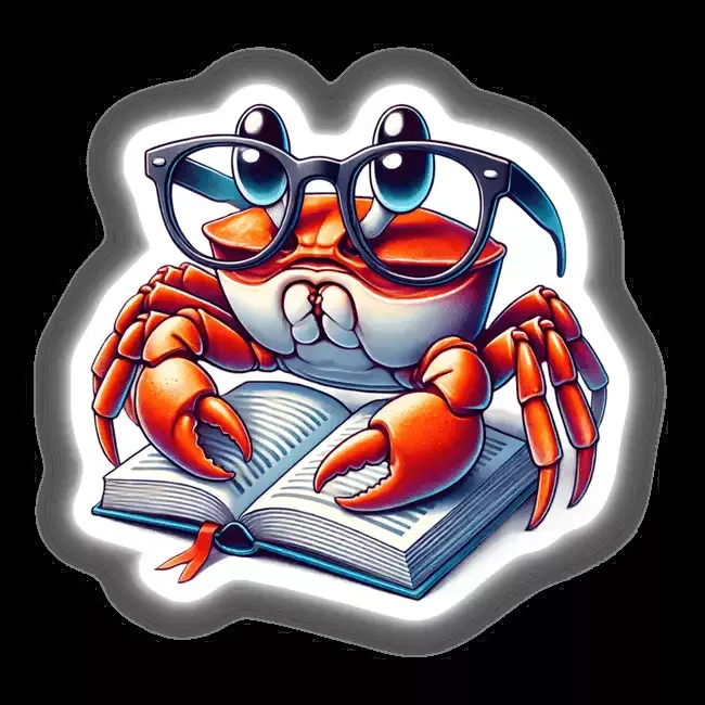 Crab With Reading Glasses Open Book