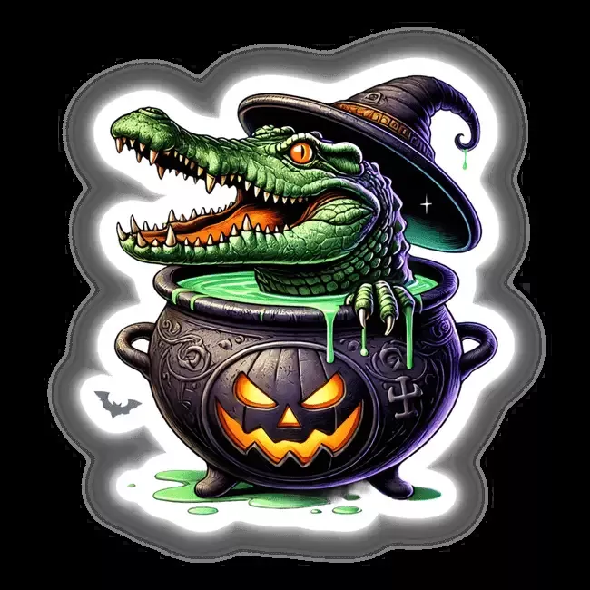 Crocodile Peeking Out of Cauldron Halloween