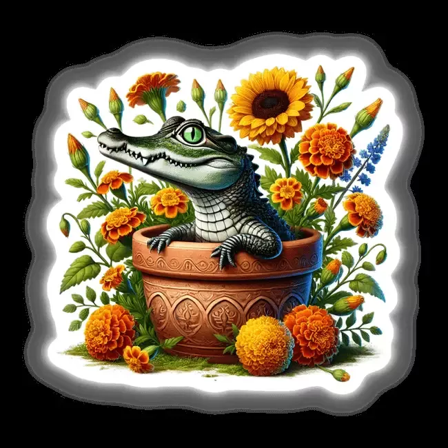 Crocodile Peeking Out of Flower Pot
