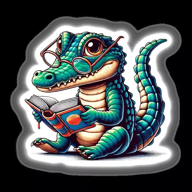 Crocodile With Reading Glasses Open Book