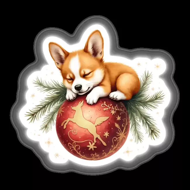 Cute Corgi Sleeping on Christmas Ornament