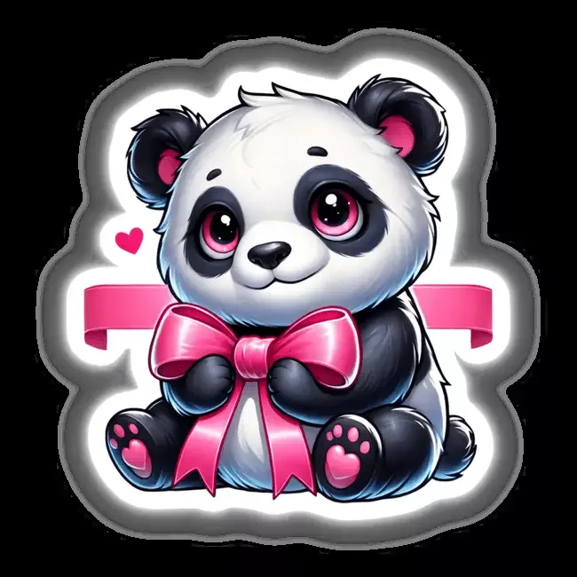 Cute Panda Holding Pink Ribbon