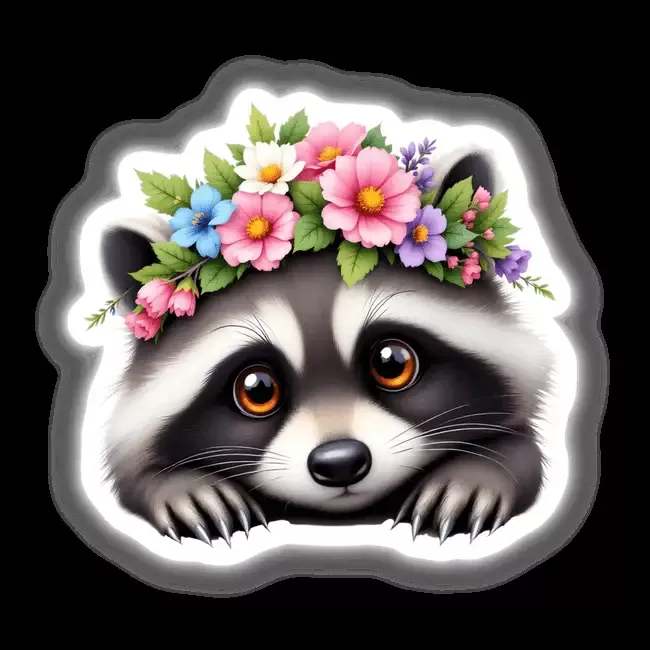 Cute Raccoon with a Colorful Flower Crown