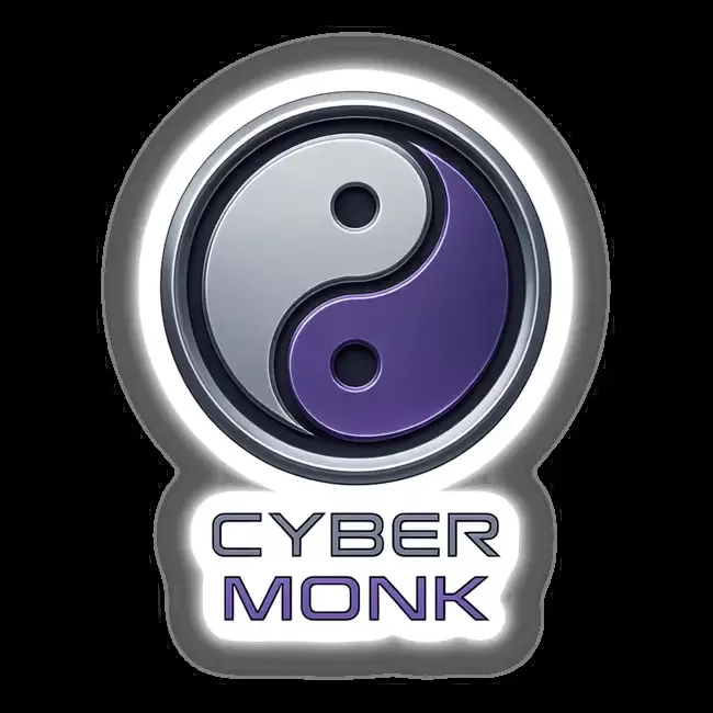 Cyber Monk – RPG-Style Skill Badge (Silver & Violet Digital Yin-Yang)