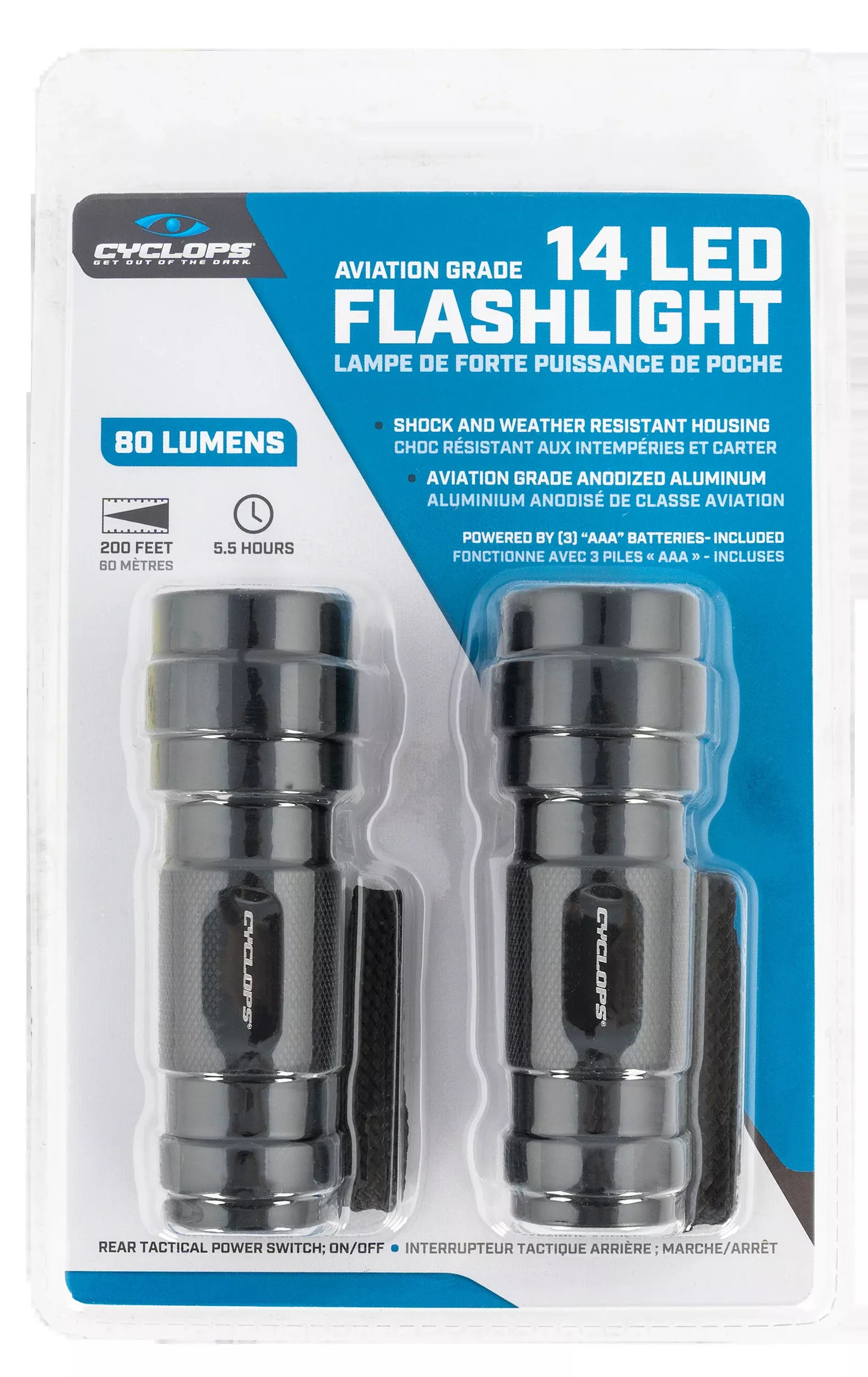 Cyclops 14 LED Flashlight with AAA Battery Aluminum Black Package of 2