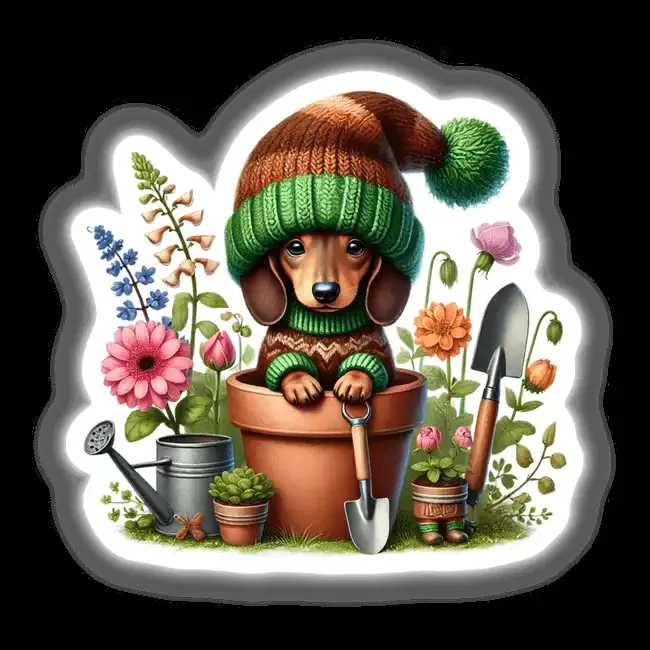 Dachshund Gnome with Garden Tools