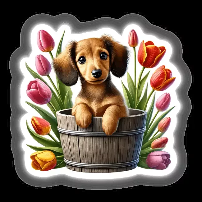 Dachshund Peeking Out of Flower Pot