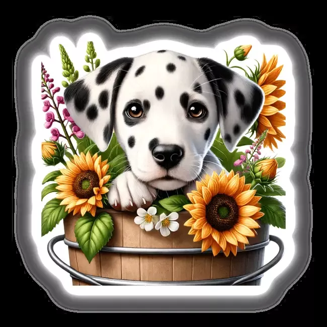 Dalmatian Dog Peeking Out of Flower Pot