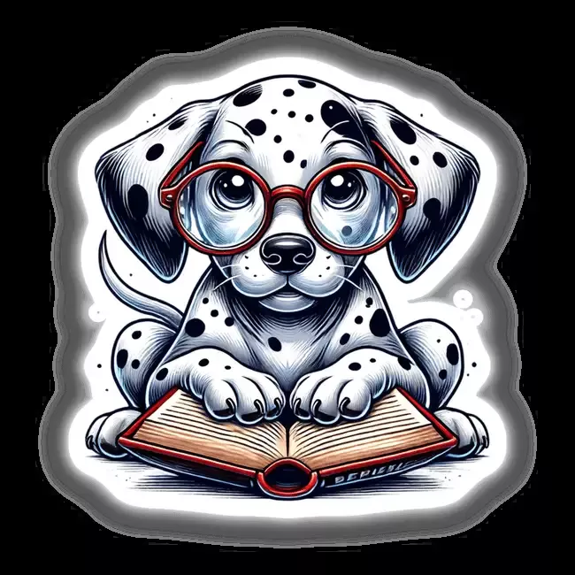 Dalmatian Dog With Reading Glasses Open Book