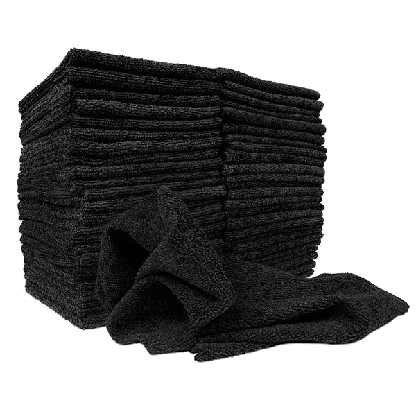 Detailer's Preference 12 x 12 in. 240 GSM Ultrasonic Cut Black Microfiber Cleaning Cloths – 50-pack