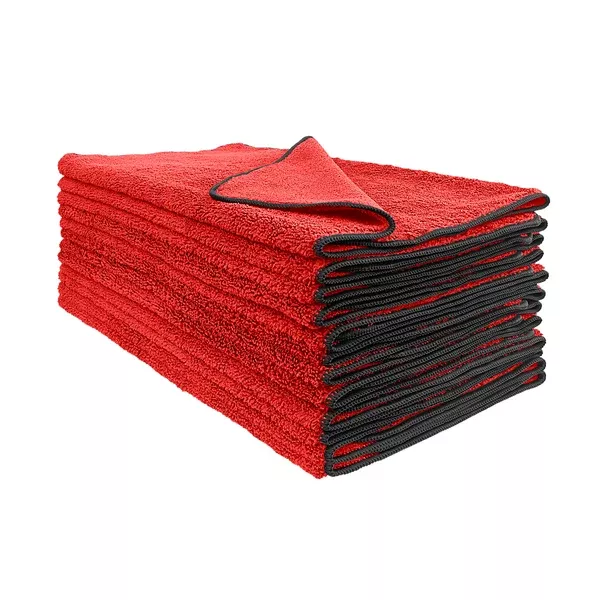 Detailer's Preference All-Purpose Dual Pile Terry Weave Microfiber Towels with Black Trim, 400 GSM, 16”x24”, 12-Pack