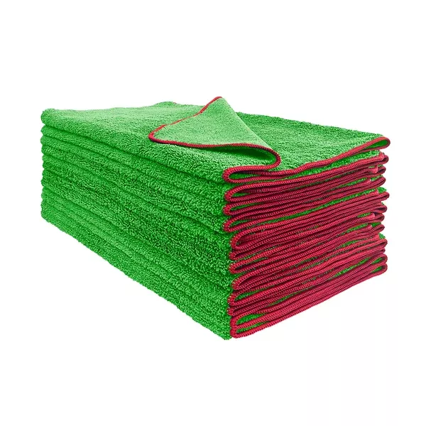 Detailer's Preference All-Purpose Dual Pile Terry Weave Microfiber Towels with Red Trim, 400 GSM, 16”x24”, 12-Pack