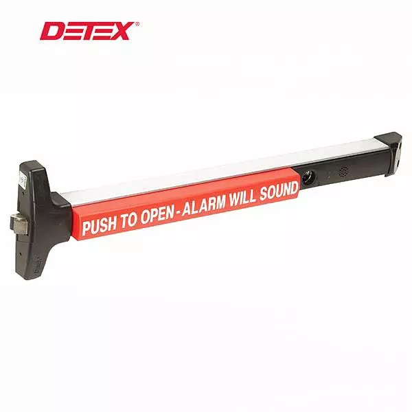 Detex - V40-EB-CD - Power Alarmed Rim Exit Device - 36" Door Width - Cylinder Dogging - 628 - Satin Aluminum - 10 Year Warranty
