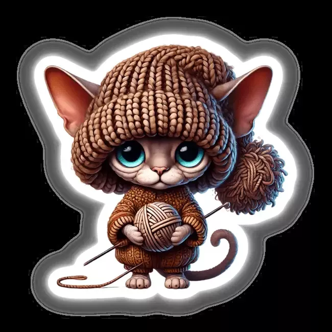 Devon Rex Cat Gnome Holding Ball of Yarn