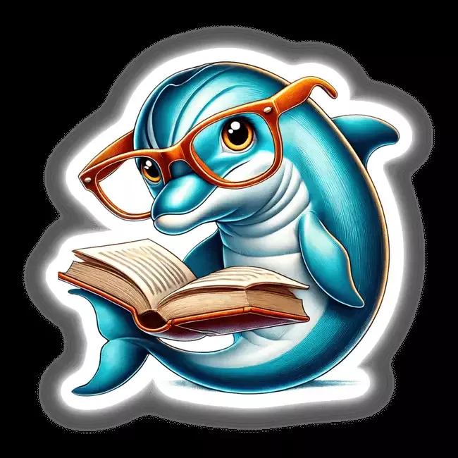 Dolphin With Reading Glasses Open Book