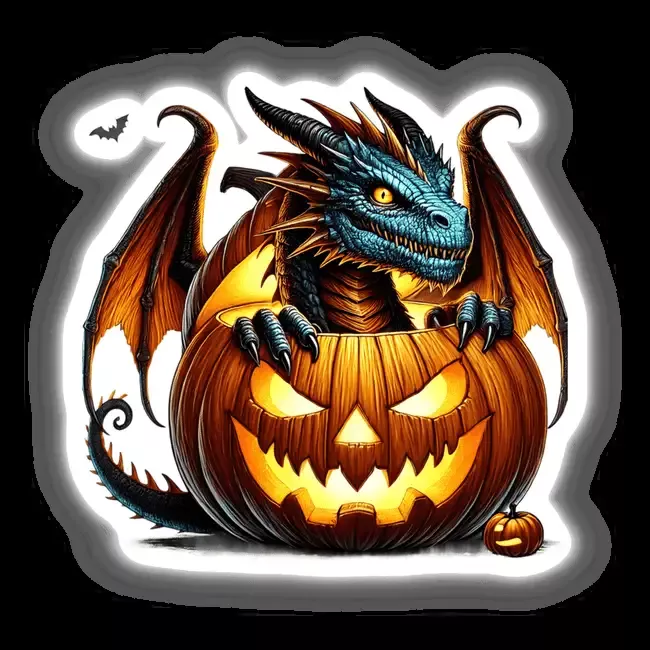 Dragon Peeking Out of Pumpkin Halloween