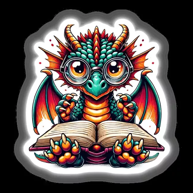 Dragon With Reading Glasses Open Book