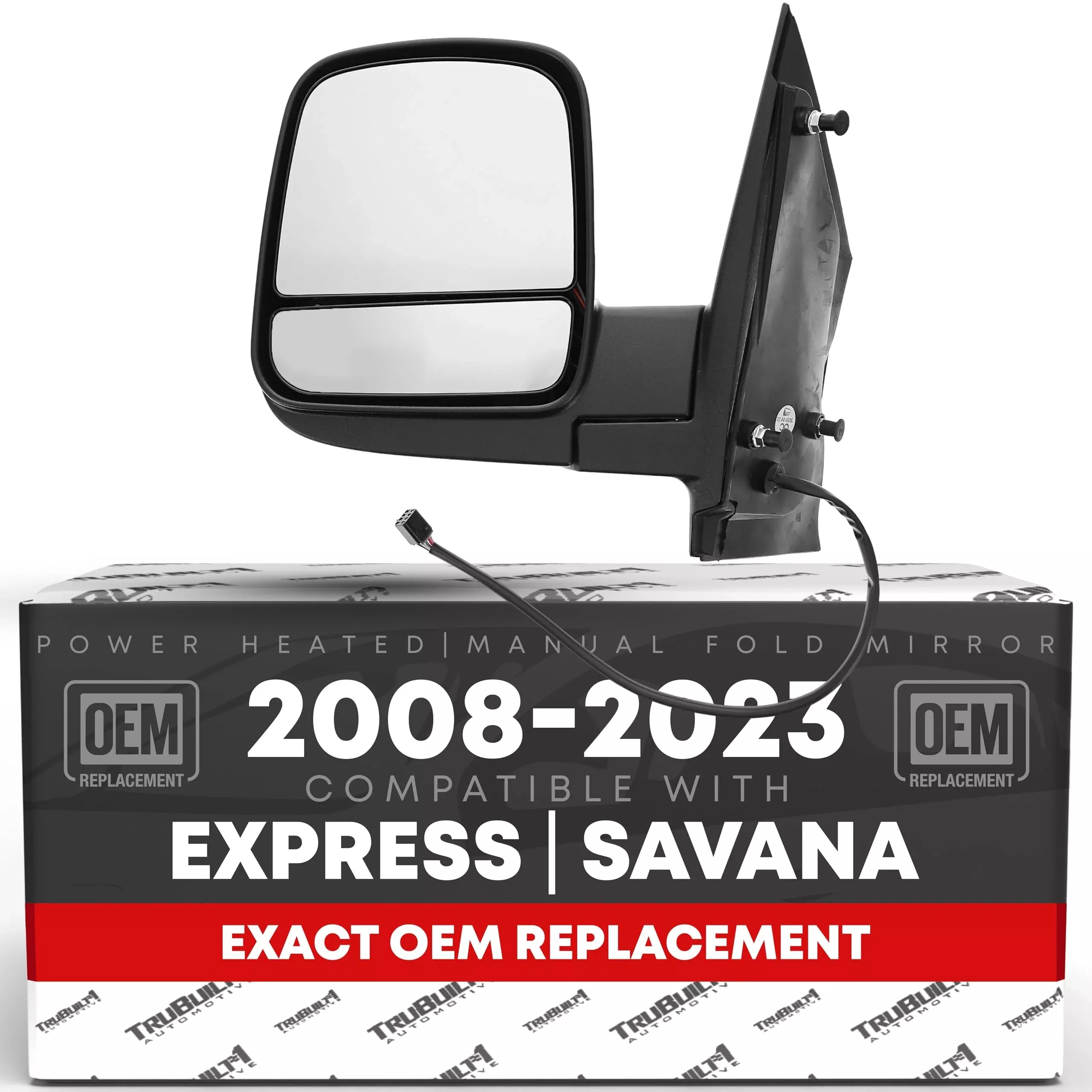 Driver Side Mirror Compatible with 2008-2015 Chevrolet Express & GMC Savana 1500, 2008-2021 Express & Savana 2500 3500, Manual Folding, Dual Glass, Textured Black - OEM 20838065, GM1320395 - Driver Side Mirror