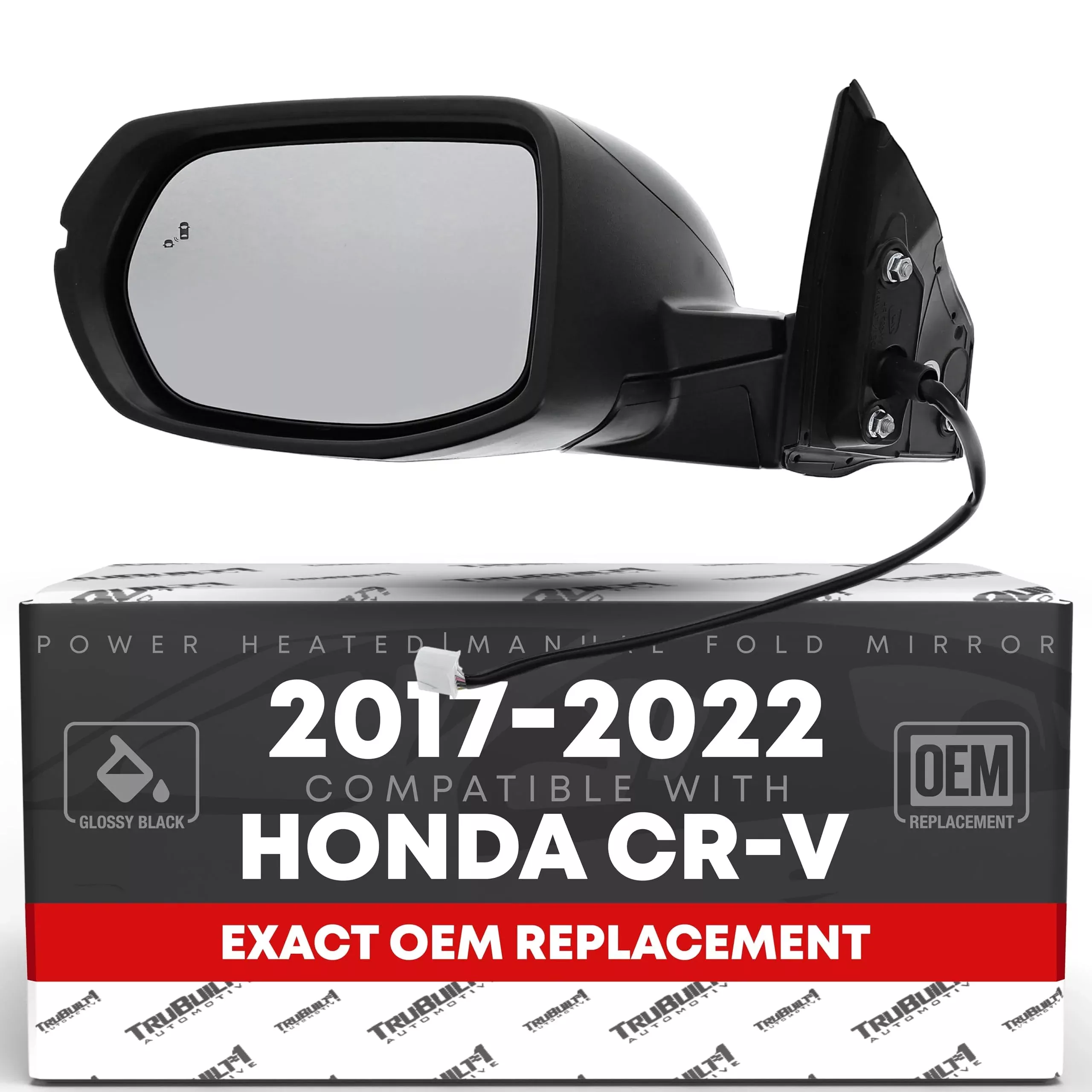 Driver Side Mirror - Compatible with 2017-2022 Honda CR-V - Powered Adjustment, Manual Folding, Heated with Turn Signal, Blind Spot Detection, Flat Glass - Smooth Black, 14H9P - OEM 76258TLAA32 - Driver Side Mirror