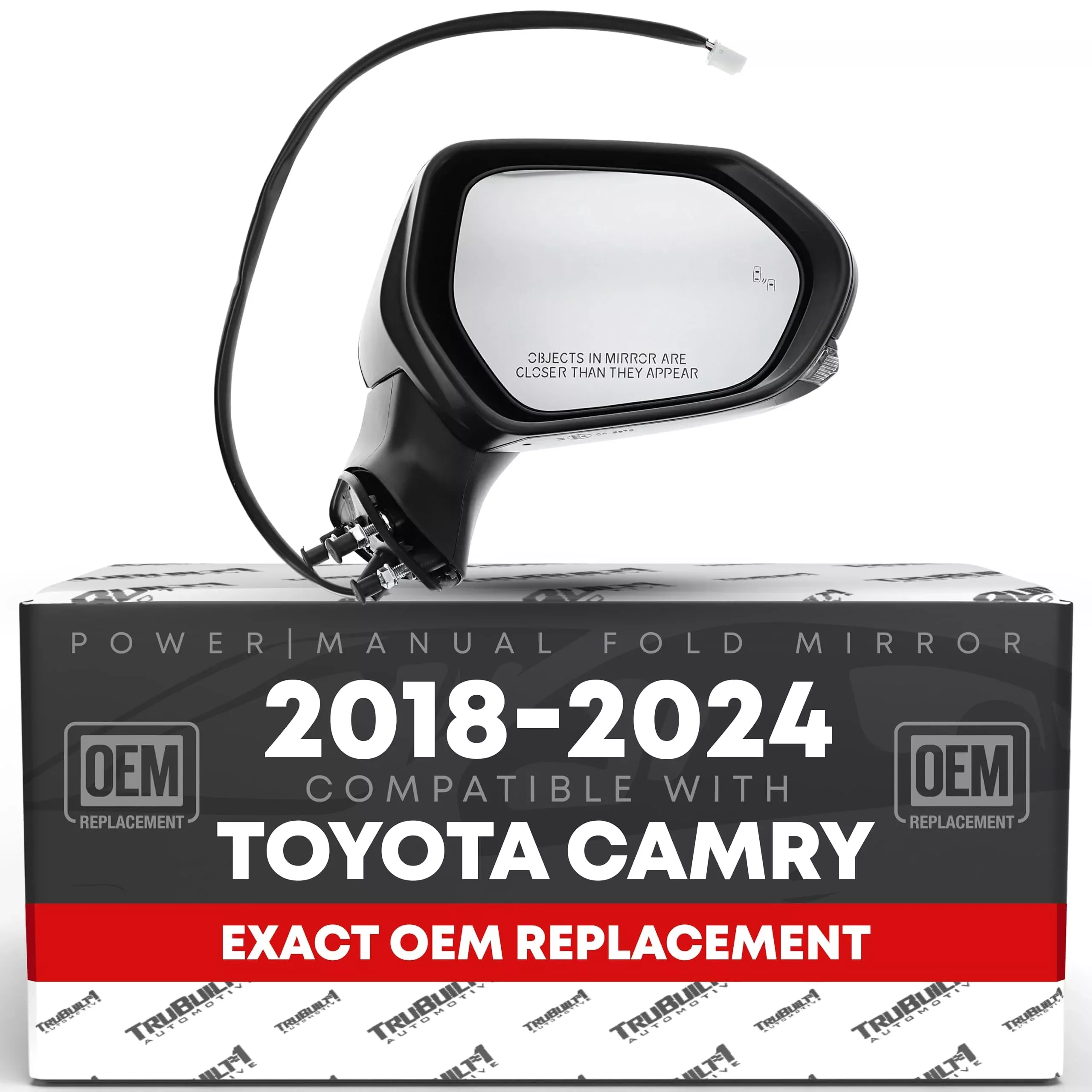 Driver Side Mirror - Compatible with 2018-2024 Toyota Camry - Powered Adjustment, Heated, Turn Signal, Blind Spot Detection, Manual Folding, Flat Glass - Black, 7H7P - OEM 8794006840, TO1320368 - Driver Side Mirror