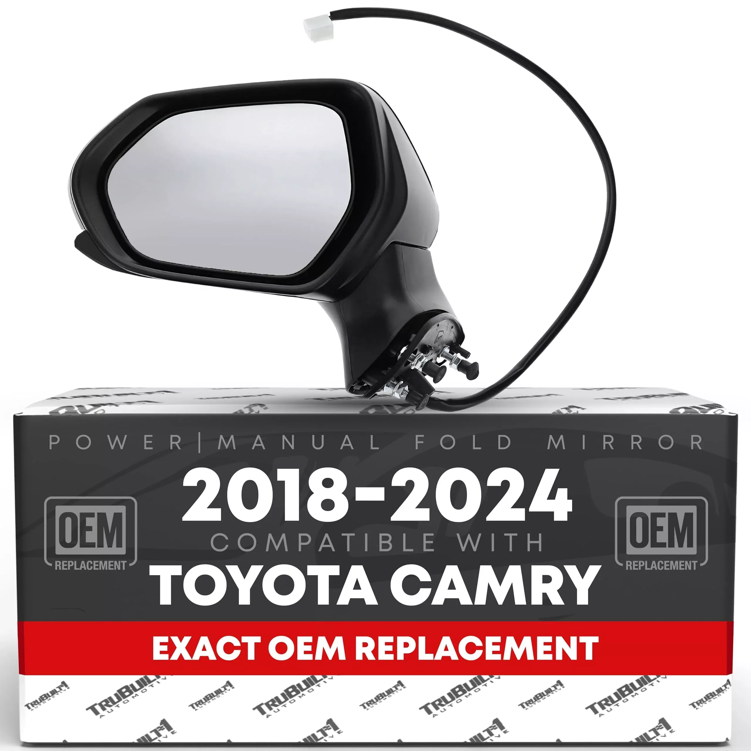 Driver Side Mirror - Compatible with 2018-2024 Toyota Camry - Powered Adjustment, Manual Folding, Flat Glass - Black, 5H3P - OEM 8794006800, TO1320366, TO1320382 - Driver Side Mirror