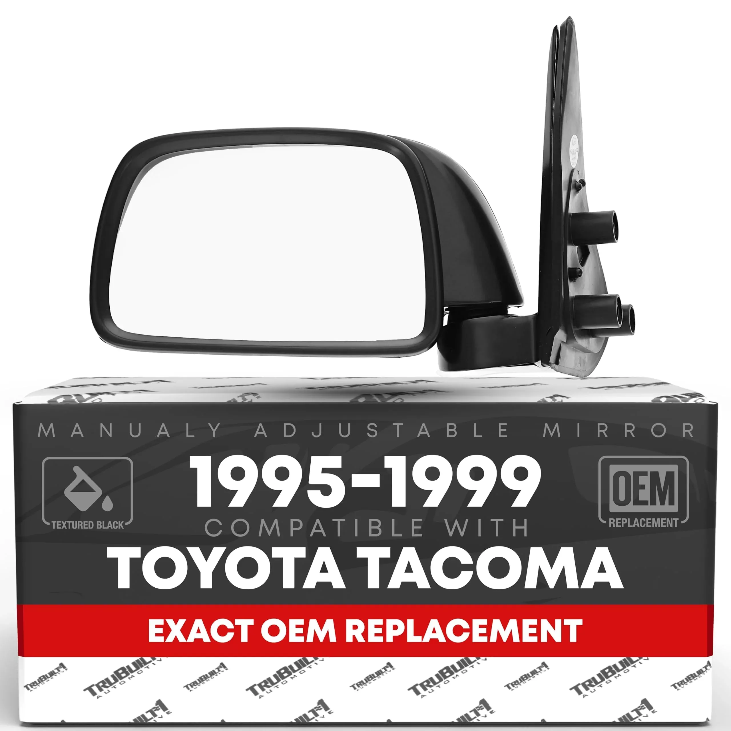 Driver Side Mirror Replacement - Compatible with 1995-1999 Toyota Tacoma - Manual Adjustment, Manual Folding, Flat Glass - Textured Black Cover - OEM 87940-04040, 955449, TO1320116 - Driver Side Mirror