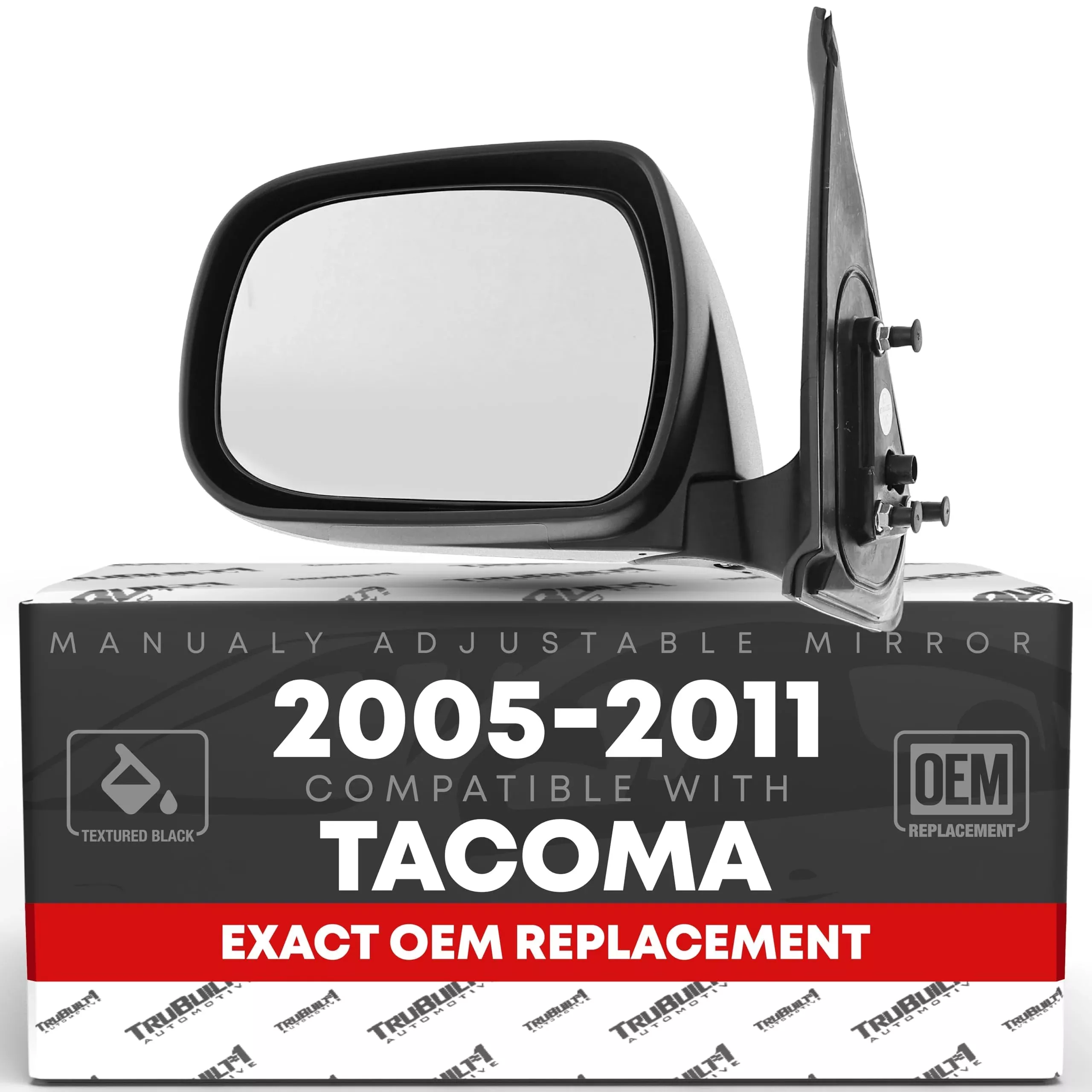 Driver Side Mirror Replacement - Compatible with 2005-2011 Toyota Tacoma - Manual Adjustment, Manual Folding, Flat Glass with English Warning - Textured Black - OEM 8794004170, TO1320204 - Driver Side Mirror