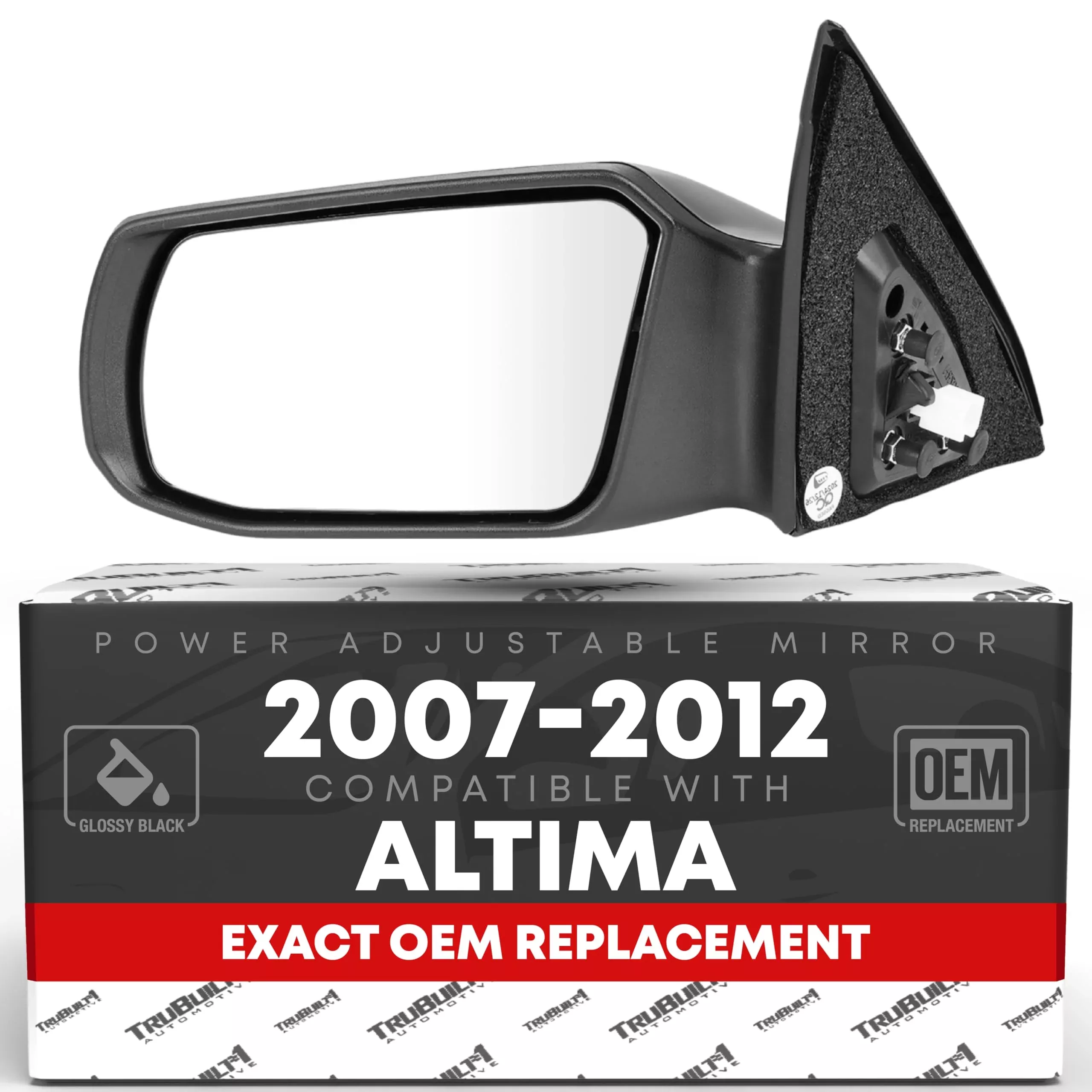 Driver Side Mirror Replacement - Compatible with 2007-2012 Nissan Altima Sedan - Powered Adjustment, Non-Foldable, Flat Glass - Smooth Black, 8H3P - OEM 96302JA04A, 955-708, NI1320163 - Driver Side Mirror