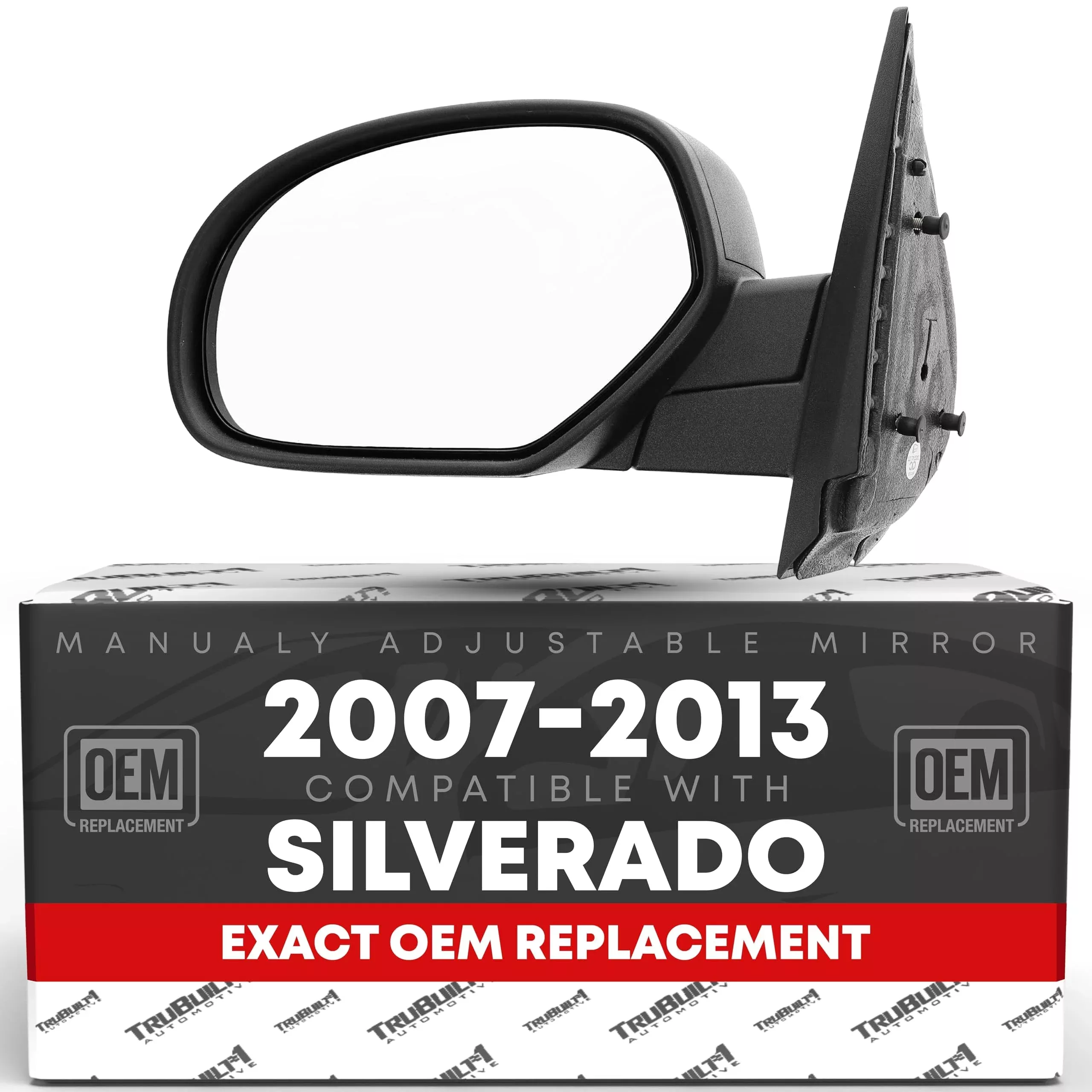 Driver Side Mirror Replacement Compatible with 2007-2013 Chevrolet Silverado 1500 2500 3500 HD, 2007-2013 GMC Sierra 1500 2500 3500 HD Manual, Flat Glass - Textured Black - OEM 20843118, GM1320332 - Driver Side Mirror