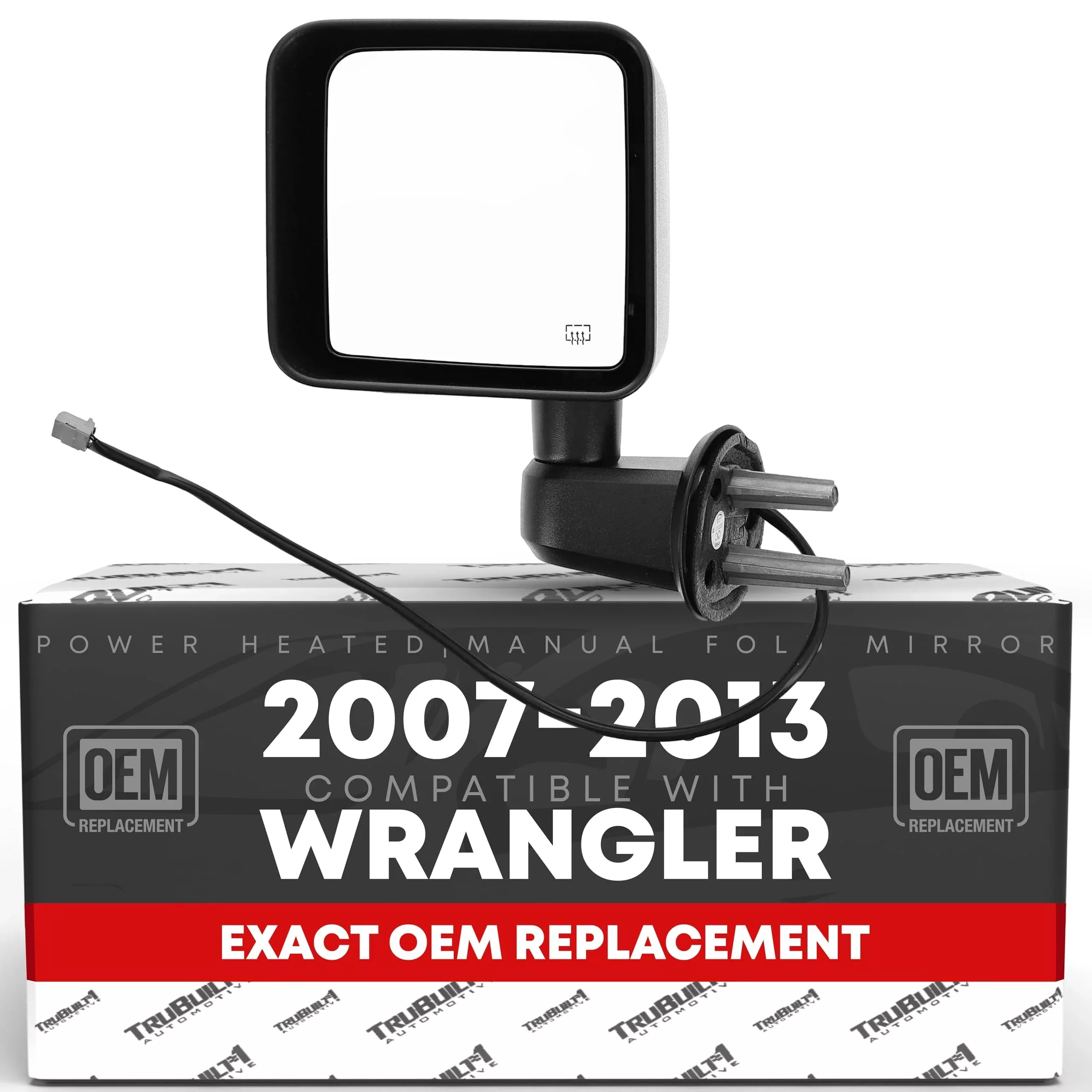 Driver Side Mirror Replacement - Compatible with 2007-2013 Jeep Wrangler - Heated, Powered Adjustment, Manual Folding, Flat Glass - Textured Black Cover, 6H5P - OEM 5182175AA, 5182175AB, CH1320319 - Driver Side Mirror