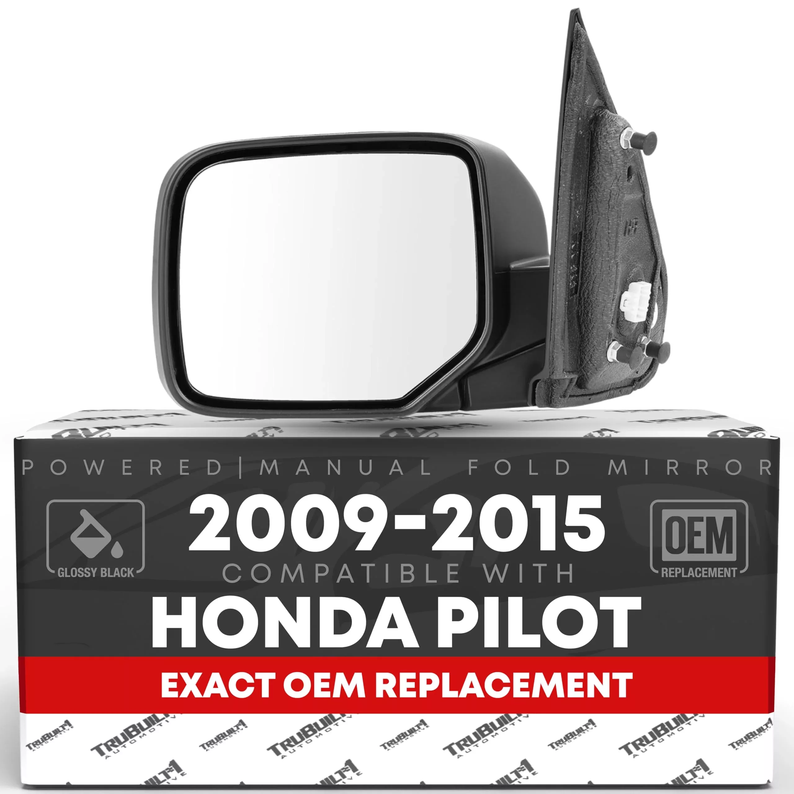 Driver Side Mirror Replacement - Compatible with 2009-2015 Honda Pilot - Powered Adjustment, Heated, Manual Fold, Flat Glass - Smooth Black, 16H5P - OEM 76258SZAA11ZF, HO1320248 - Driver Side Mirror
