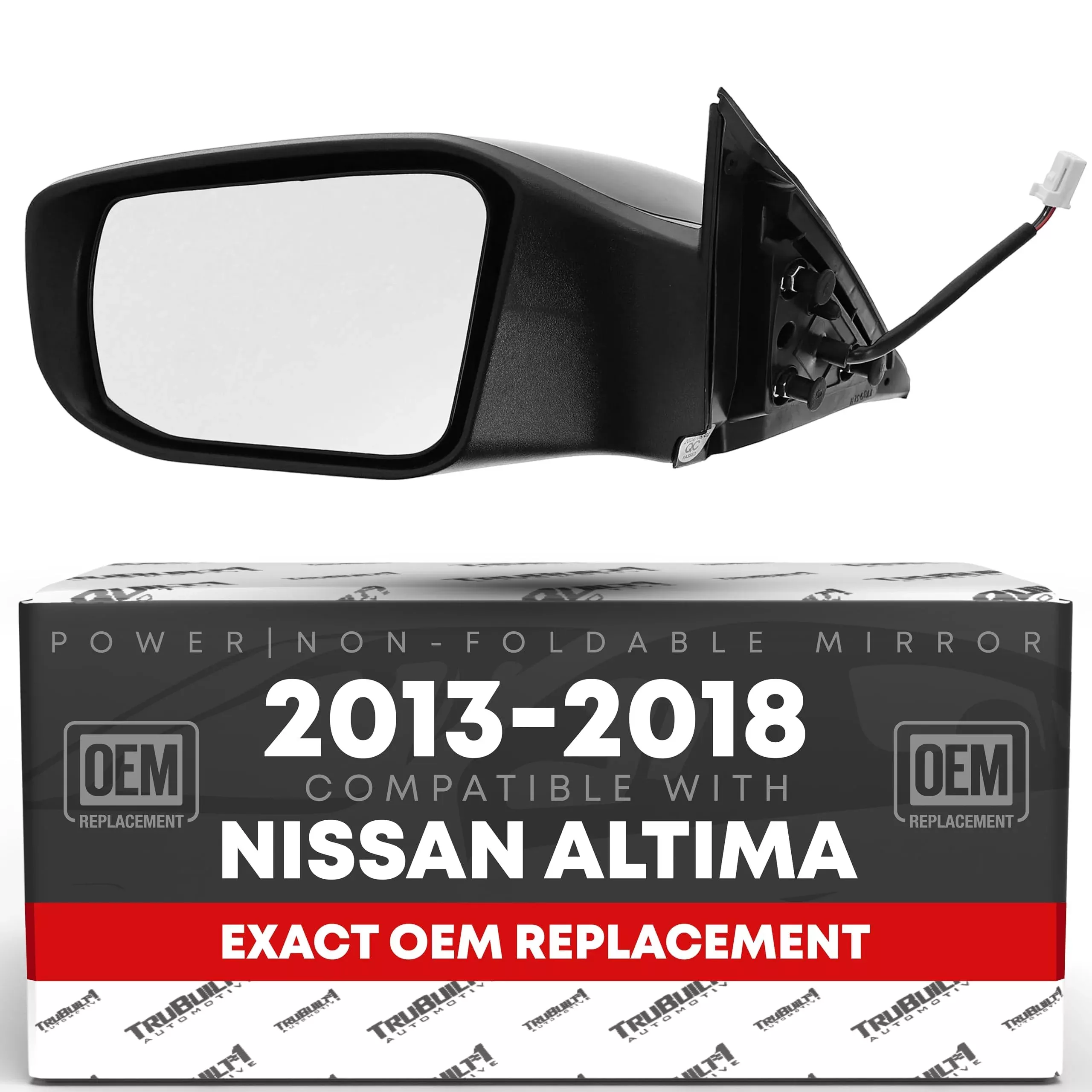 Driver Side Mirror Replacement, Compatible with 2013-2018 Nissan Altima Sedan - Power Adjustment, Non-Foldable, Flat Glass - Black Cover, 8H3P - OEM 963023TH0A-PFM, NI1320223, 959191 - Driver Side Mirror