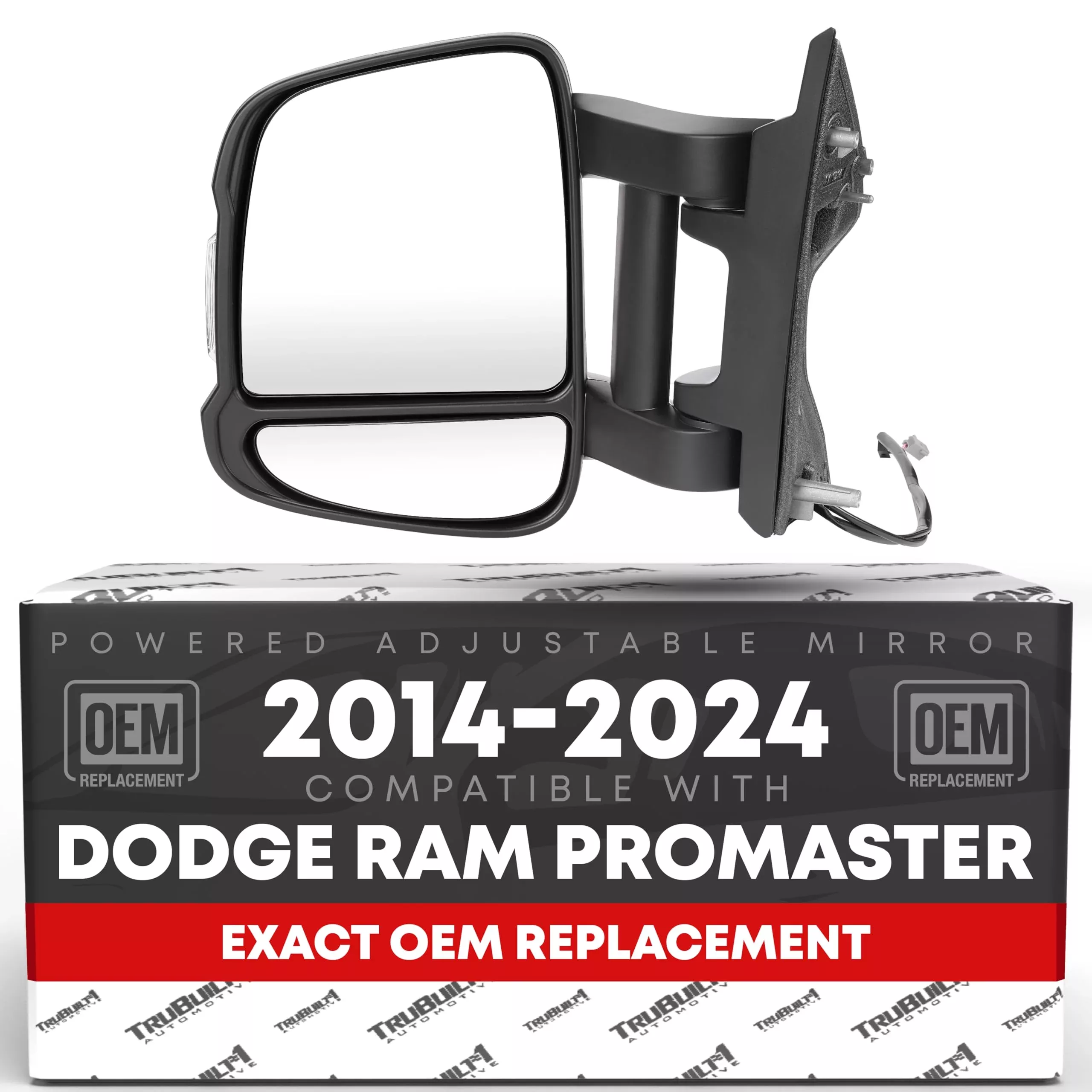 Driver Side Mirror Replacement - Compatible with 2014-2024 Ram Promaster - Powered Adjustment, Heated, Manual Fold, Turn Signal, Dual Glass - Textured Black - OEM 7SV33JXWAA, 7JR87JXWAA, CH1320547 - Driver Side Mirror