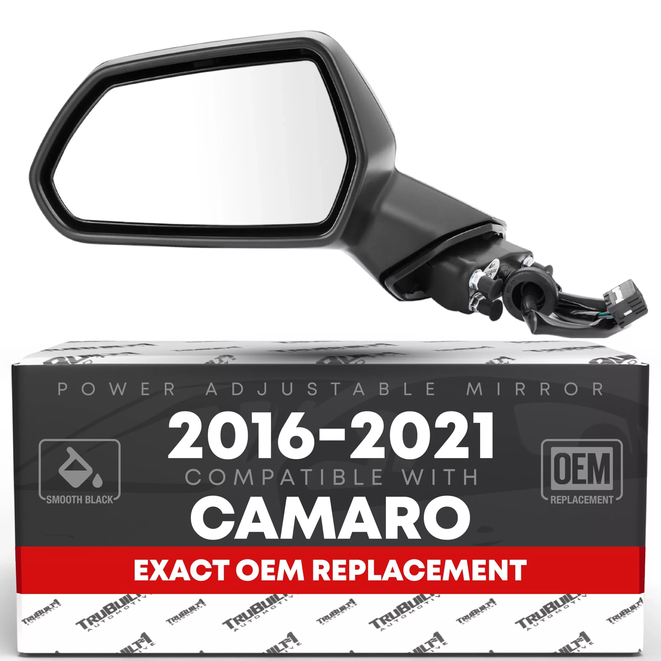 Driver Side Mirror Replacement - Compatible with 2016-2021 Chevrolet Camaro - Powered Adjustment, Non-Foldable, Flat Glass - Smooth Black, 18H3P - OEM 84788171, 23487737, 84639831, GM1320659 - Driver Side Mirror