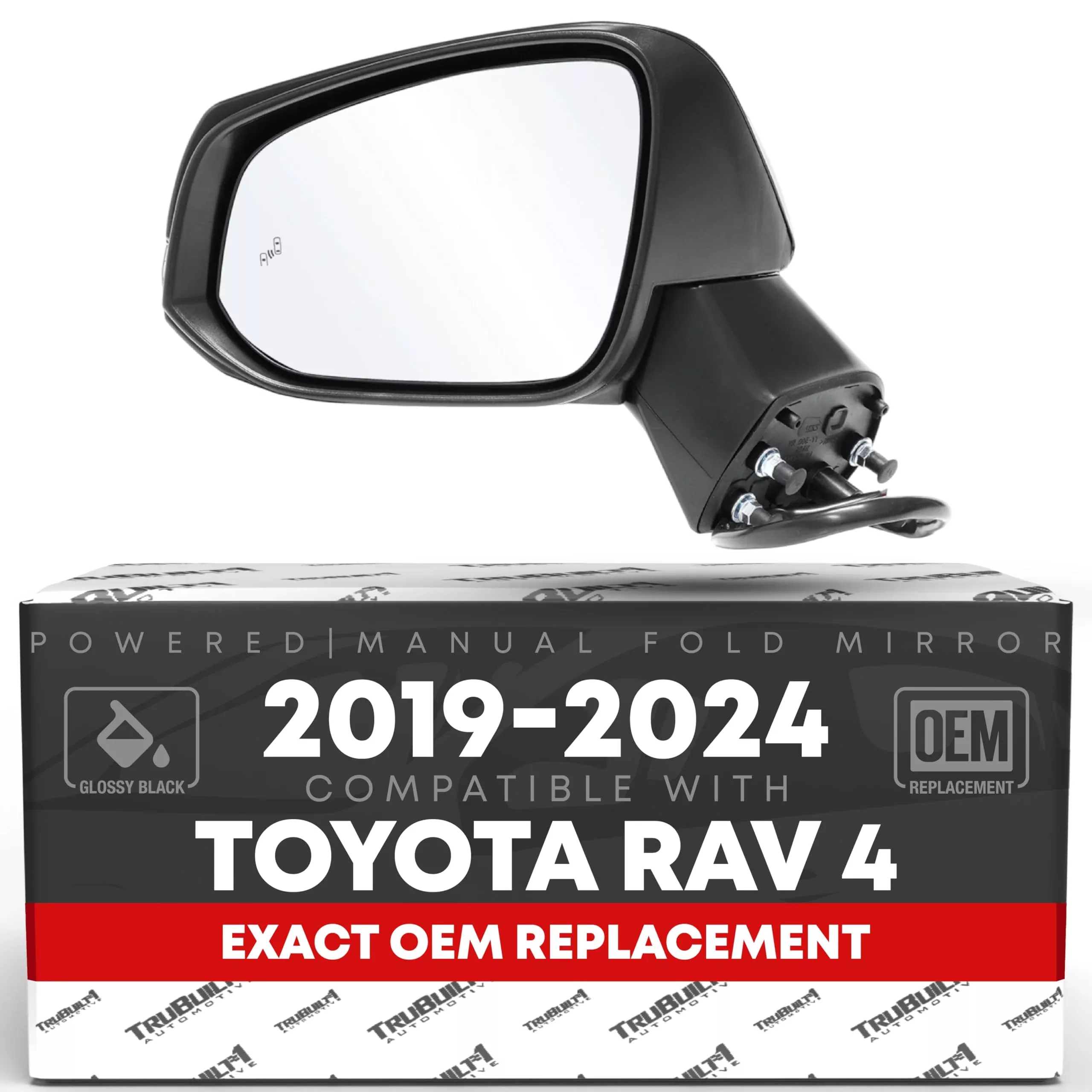 Driver Side Mirror Replacement - Compatible with 2019-2024 Toyota RAV4 - Powered Adjustment, Manual Fold, Heated, Turn Signal, Flat Glass - Smooth Black, 11H8P - OEM 879400R560, TO1320384, TO1320388 - Driver Side Mirror